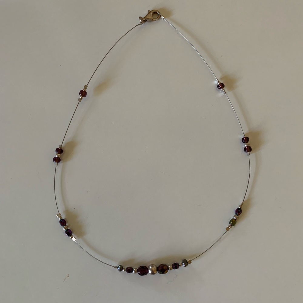 Purple Crystal and metallic bead necklace